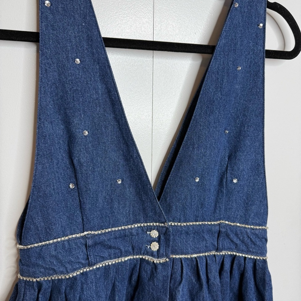 Free People Aultry Embellished Mini Dress Denim Rhinestones Small NWT - Picture 6 of 10
